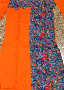 Brand New Kalamkari Peacock Print Orange With Blue
