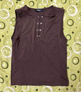 Sleeveless Brown Henley Top