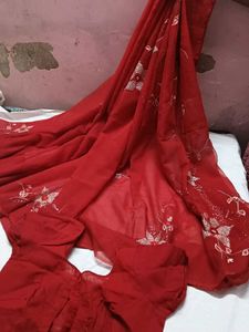 Elegant Red Embroidered Saree