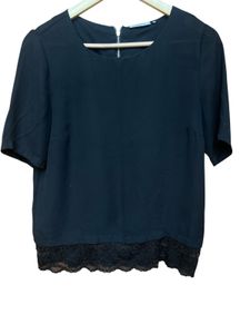 ONLY Black Lace Hem Short Sleeve Top – (S)