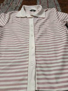Striped Button-Up Polo Top
