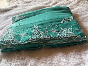 Elegant Green Embroidered Saree with work blouse