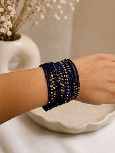 Elegant Navy Blue Beaded Bangles Set