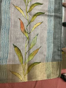 Elegant Grey Saree with Leaf Print