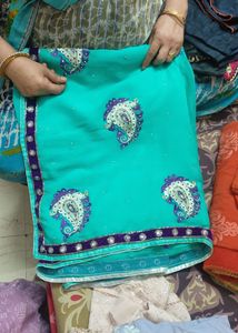 Beautiful Teal Saree with Paisley Work