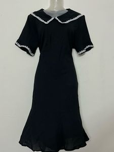 korean plus size Black Dress with Peter Pan Collar