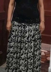 Premium Black Floral Print A-Line skirt
