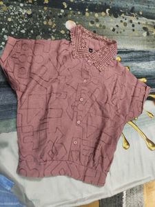 Stylish Pink Embroidered Button-Up Top