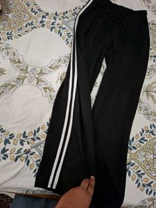 Black Wide Leg Track Pants with White Stripes
