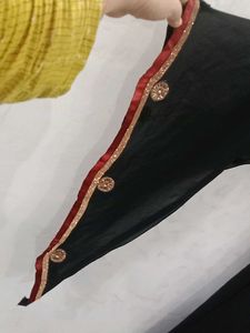 Elegant Black Abaya with Red &amp; Gold Trim
