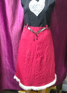 Girls Maroon Kurta with Fur jocket Set