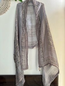Ash Grey Embellished Neckline Suit pallazo set