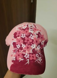 Handpainted Pink Floral Cap