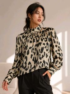 Chic Leopard Print Mock Neck Blouse