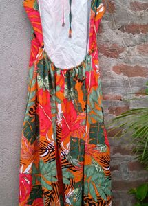 Vibrant Tropical Print Halter Dress