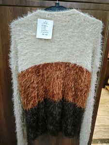 Cozy Fluffy Striped V-Neck Sweater