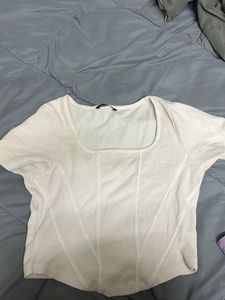 White Ribbed Cropped Top