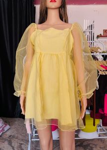 Cute Yellow Puff Sleeve Mini Dress