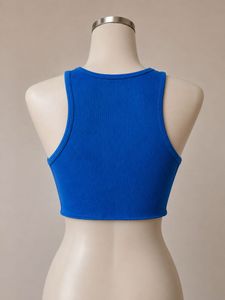 Royal Blue Ribbed "Burger" Crop Top