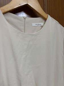 Korean Beige Pleated Midi Dress