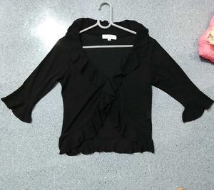 Black Ruffled Cardigan