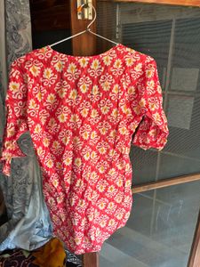 Vibrant Red &amp; White Block Print Kurta