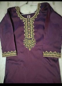 Purple Kurta Set with Gold Embellishment
