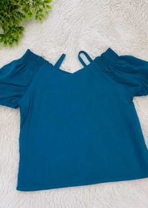 Teal Cold Shoulder Top