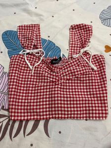 Red Gingham Tie-Strap Crop Top