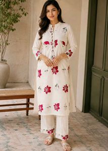 Cream Floral Embroidered Kurta Set