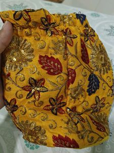 Embroidered Yellow Potli Bag