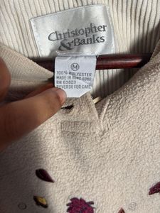 Cozy Fleece Sweater with Leaf Embroidery