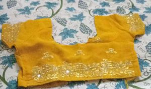 Yellow Embroidered Saree Blouse