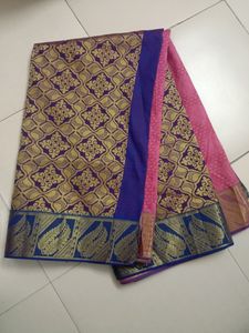 Pink And Blue Pattern Saree For Women's