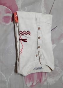 Chic White Kurta with Coral Accents