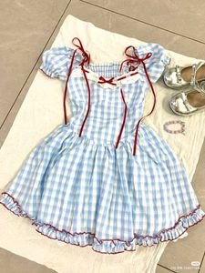 y2k Blue Gingham Cottagecore Dress