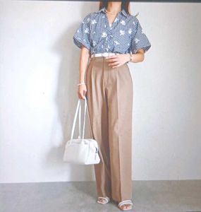 ZARA Chic Gingham Embroidered Button-Up Shirt
