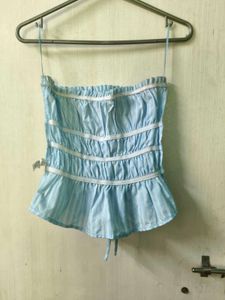 Zudio Blue Striped Ruched Tube Top