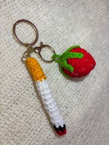 Crocheted Cigarette &amp; Strawberry Keychain