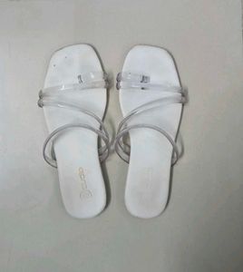 Stylish White Clear Strap Flat Sandals