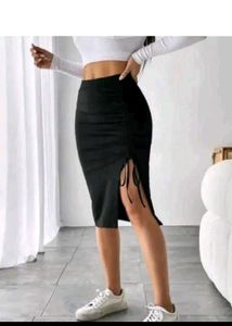 Black Ruched Side Slit Skirt