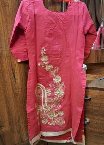 pink Kurta with Gold Embellishments