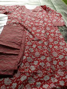 Red Floral Print Kurta Set