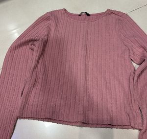 Mauve Ribbed Long Sleeve Top