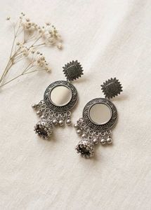 Oxidised Mirror Jhumka Earrings