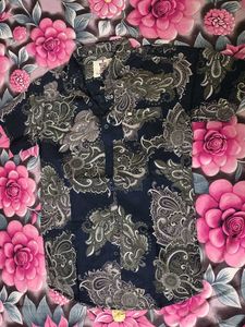 Men's Blue Paisley Print Short Sleeve Shirt