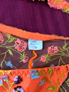Embroidered Orange Bra and Panty Set
