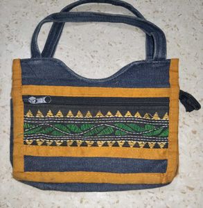 Denim Handbag with Ethnic Embroidery