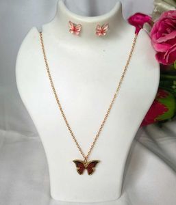 Cute Butterfly Metal Brown Necklace &amp; Earring Set