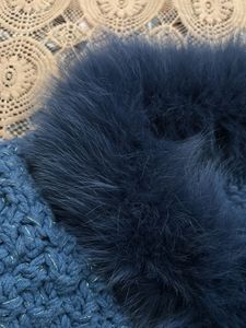 Cozy Blue Knit Cardigan with Fur Trim